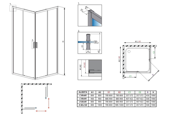 Душовий куток Radaway Alienta D 80x90x190 10258090-01-01 скло прозоре, профіль хром, розпашна