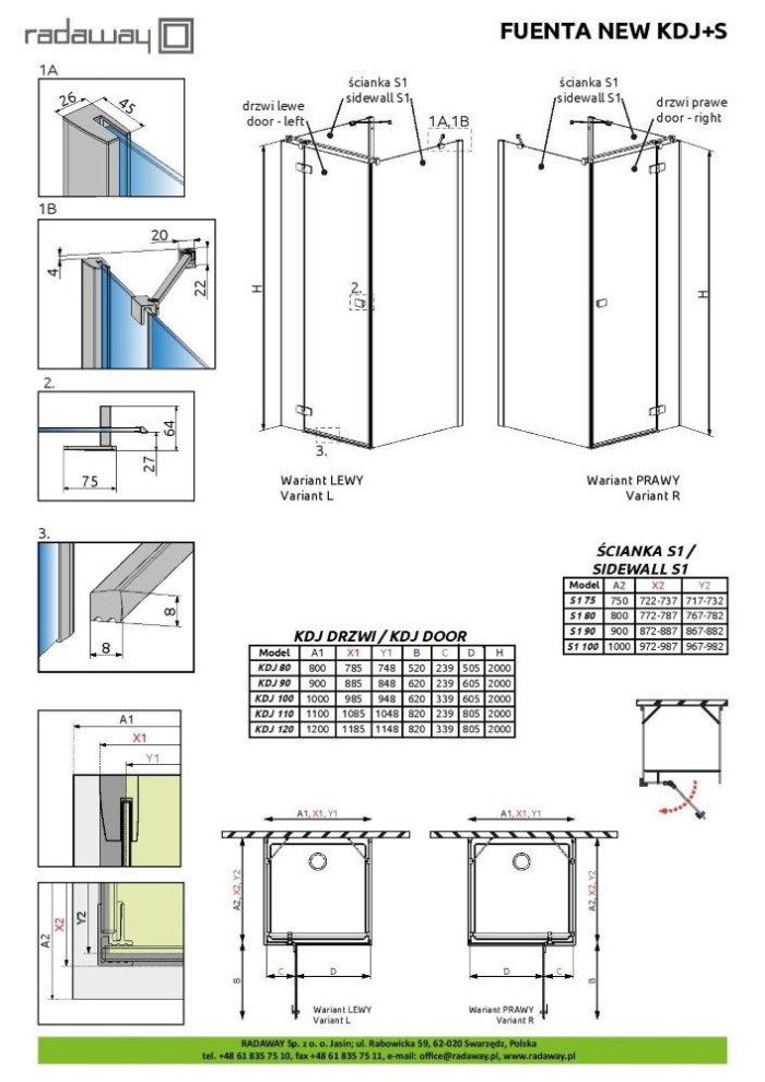 Душовий куток Radaway Fuenta KDJ+S 100x75x200 R скло прозоре, профіль хром, розпашна