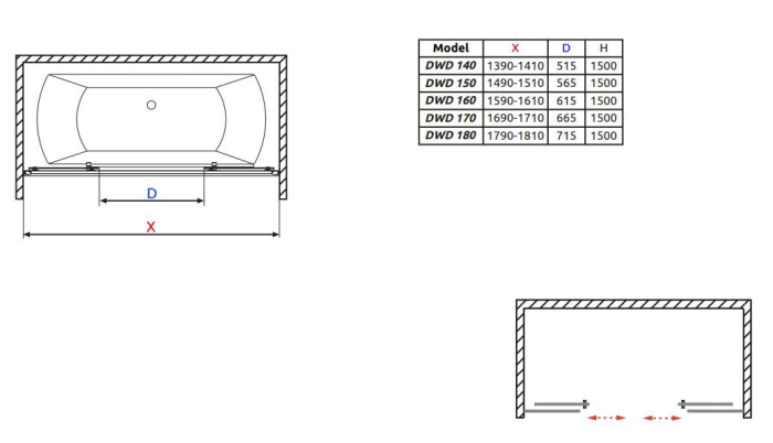 Шторка на ванну Radaway Vesta DWD 1500x1500 203150-01 203150-01 скло прозоре, профіль хром, розсувна