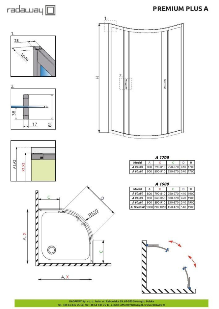 Душовий куток Radaway Premium Plus A 90x90x1700 30401-01-02N скло матове, профіль хром, розсувна