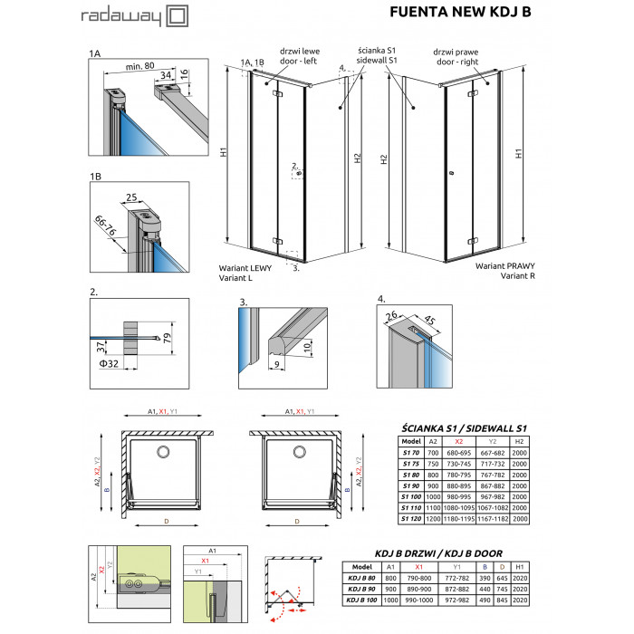 Душовий куток Radaway Fuenta KDJ B 90x70x200 R скло прозоре, профіль хром, розпашна