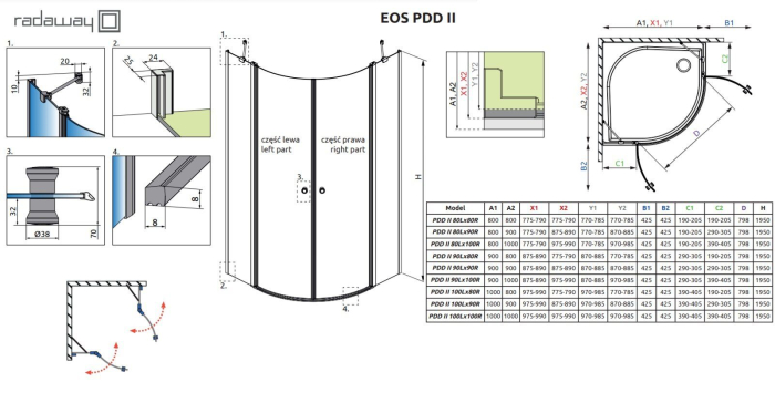 Душовий куток Radaway EOS PDD II 90Lx80R скло прозоре, профіль хром, розпашна