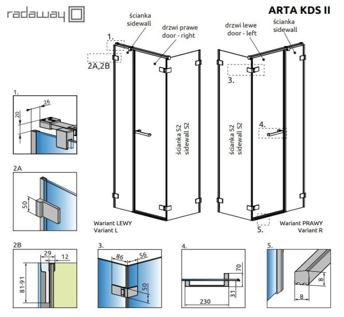 Душовий куток Radaway Arta KDS II 90x80x200 L скло прозоре, профіль хром, розпашна