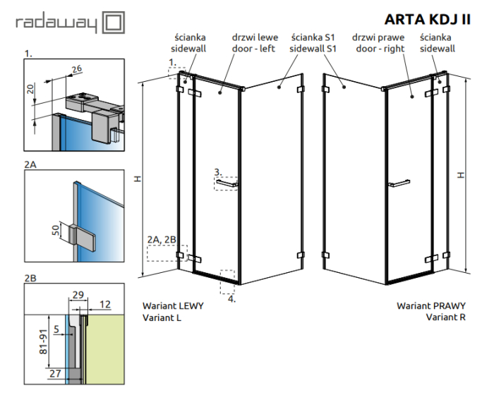 Душовий куток Radaway Arta KDJ II 90x100x200 R скло прозоре, профіль хром, розпашна